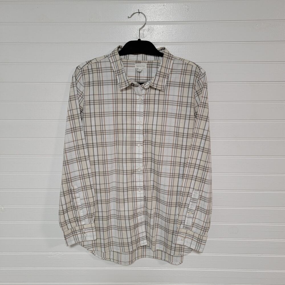 Garnet Hill Flannel Button Up Shirt Size 14 Neutral Minimalist Cream White Top